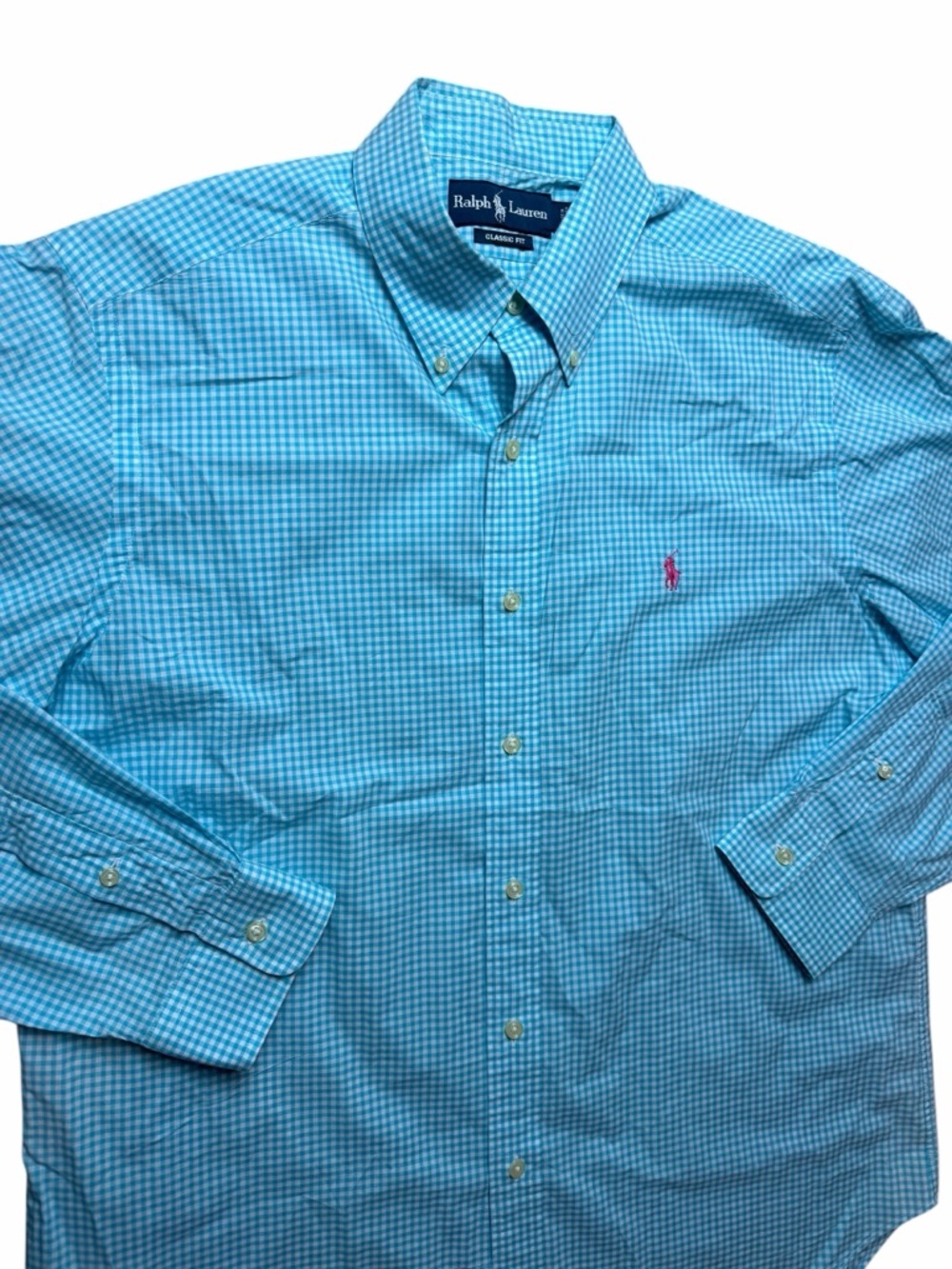 Ralph Lauren Men’s Sky Blue Plaid Gingham Button-Down Shirt - Picture 2 of 7